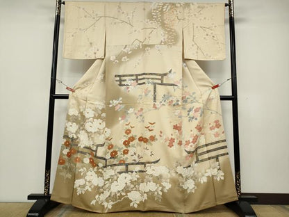 平和屋着物●訪問着　刺繍　草花文　暈し染め　金彩　正絹　逸品　CABD0365ut