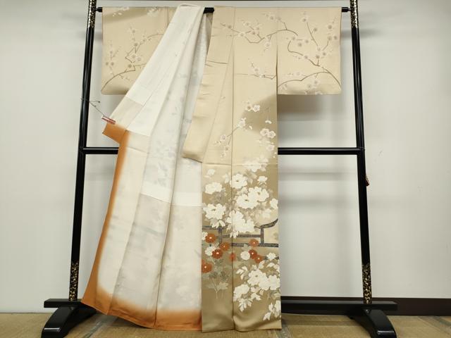 平和屋着物●訪問着　刺繍　草花文　暈し染め　金彩　正絹　逸品　CABD0365ut