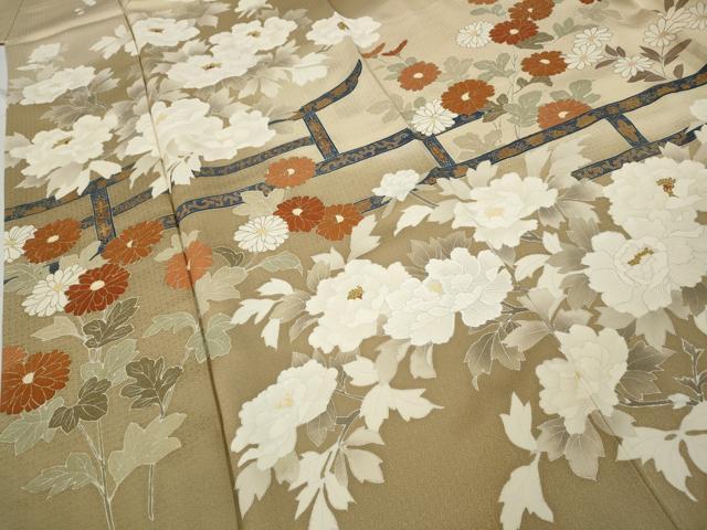平和屋着物●訪問着　刺繍　草花文　暈し染め　金彩　正絹　逸品　CABD0365ut