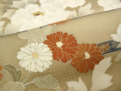 平和屋着物●訪問着　刺繍　草花文　暈し染め　金彩　正絹　逸品　CABD0365ut