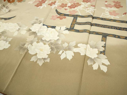平和屋着物●訪問着　刺繍　草花文　暈し染め　金彩　正絹　逸品　CABD0365ut