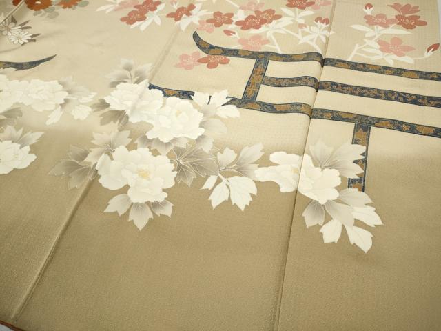 平和屋着物●訪問着　刺繍　草花文　暈し染め　金彩　正絹　逸品　CABD0365ut