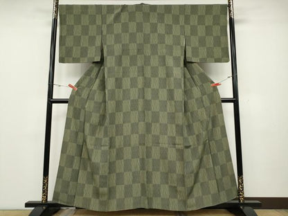 平和屋着物●上質な小紋　変わり市松　正絹　逸品　CABD0368ut