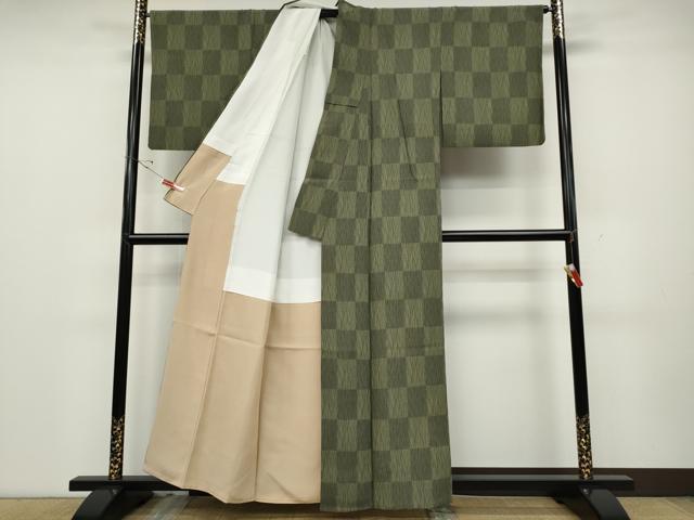 平和屋着物●上質な小紋　変わり市松　正絹　逸品　CABD0368ut