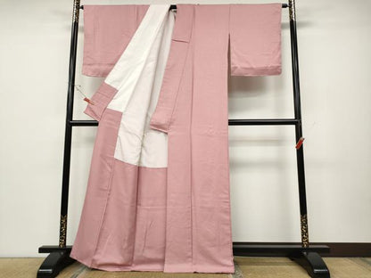 平和屋着物●上質な色無地　霞地紋　紅梅色　正絹　逸品　CABD0371ut