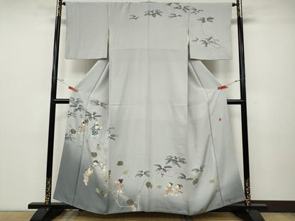 平和屋着物●十日町友禅作家　関口遼一　訪問着　南天文　童子遊び　暈し染め　正絹　逸品　CABD0373ut