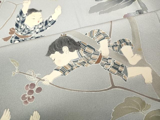平和屋着物●十日町友禅作家　関口遼一　訪問着　南天文　童子遊び　暈し染め　正絹　逸品　CABD0373ut
