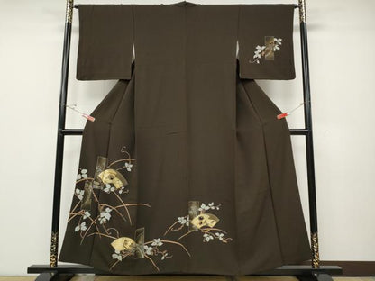 平和屋着物●訪問着　竹屋町刺繍　地紙短冊枝花文　金彩　さが美扱い　正絹　逸品　CABD0375ut