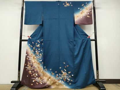 平和屋着物●訪問着　駒刺繍　立波花束文　暈し染め　金彩　正絹　逸品　未使用　CABD0376ut