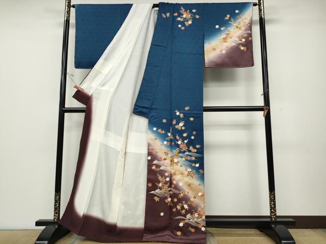 平和屋着物●訪問着　駒刺繍　立波花束文　暈し染め　金彩　正絹　逸品　未使用　CABD0376ut