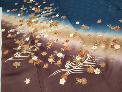 平和屋着物●訪問着　駒刺繍　立波花束文　暈し染め　金彩　正絹　逸品　未使用　CABD0376ut