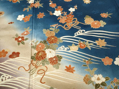 平和屋着物●訪問着　駒刺繍　立波花束文　暈し染め　金彩　正絹　逸品　未使用　CABD0376ut