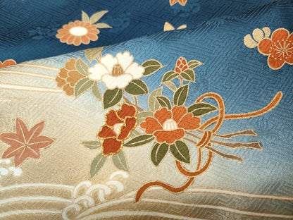 平和屋着物●訪問着　駒刺繍　立波花束文　暈し染め　金彩　正絹　逸品　未使用　CABD0376ut