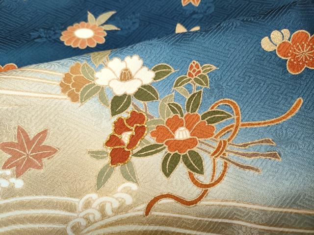 平和屋着物●訪問着　駒刺繍　立波花束文　暈し染め　金彩　正絹　逸品　未使用　CABD0376ut