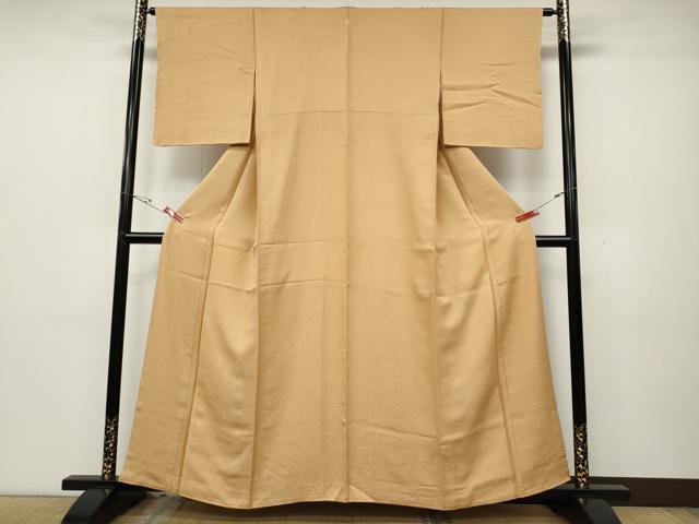 平和屋着物●上質な色無地　草花地紋　杏色　三越扱い　正絹　逸品　CABD0377ut