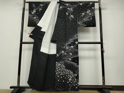 平和屋着物●訪問着　総絞り　枝梅文　黒地　正絹　逸品　CABD0380ut