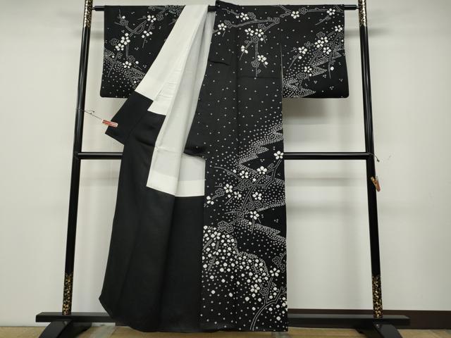 平和屋着物●訪問着　総絞り　枝梅文　黒地　正絹　逸品　CABD0380ut
