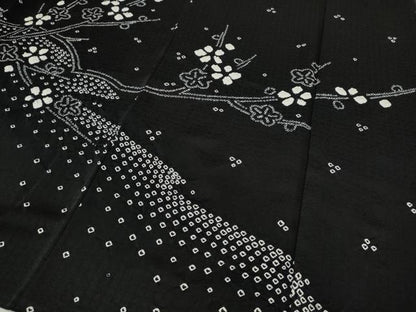 平和屋着物●訪問着　総絞り　枝梅文　黒地　正絹　逸品　CABD0380ut