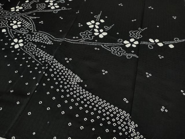 平和屋着物●訪問着　総絞り　枝梅文　黒地　正絹　逸品　CABD0380ut