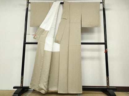 平和屋着物●上質な色無地　霞地紋　白橡色　正絹　逸品　未使用　CABD0383ut