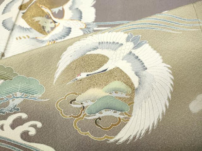 平和屋着物●豪華色留袖　作家物　駒刺繍　飛鶴立波松竹梅文　暈し染め　金彩　正絹　逸品　未使用　CABD0384ut
