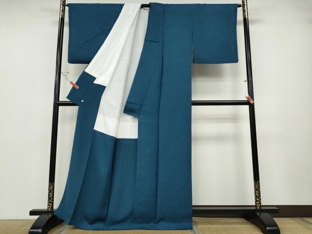 平和屋着物●上質な色無地　風景草木地紋　藍色　さが美扱い　正絹　逸品　CABD0387ut