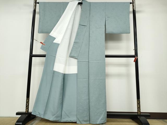 平和屋着物●上質な色無地　舞花地紋　水色　正絹　逸品　CABD0389ut