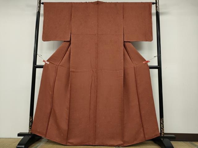 平和屋着物●上質な色無地　辻が花地紋　洗朱色　正絹　逸品　CABD0390ut