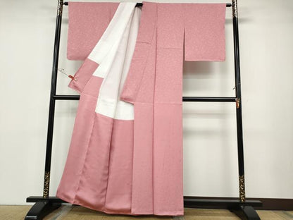 平和屋着物●上質な色無地　観世栄夫　花唐草地紋　桃色　正絹　逸品　未使用　CABD0392ut