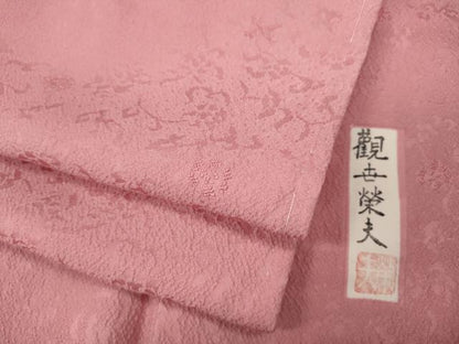 平和屋着物●上質な色無地　観世栄夫　花唐草地紋　桃色　正絹　逸品　未使用　CABD0392ut