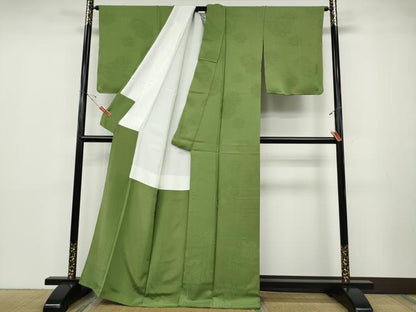 平和屋着物●上質な色無地　正倉院花地紋　青丹色　正絹　逸品　未使用　CABD0394ut