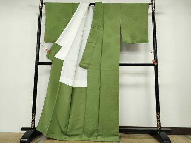 平和屋着物●上質な色無地　正倉院花地紋　青丹色　正絹　逸品　未使用　CABD0394ut