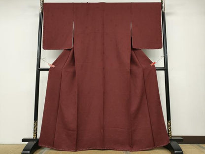 平和屋着物●上質な色無地　辻が花地紋　葡萄茶色　正絹　逸品　未使用　CABD0396ut