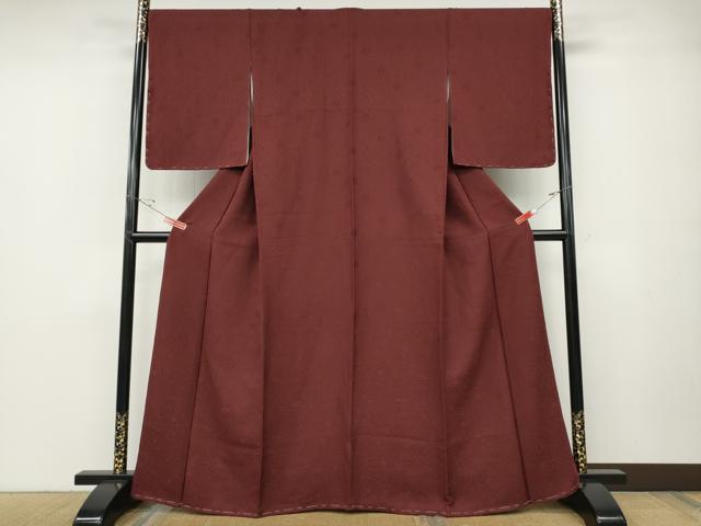 平和屋着物●上質な色無地　辻が花地紋　葡萄茶色　正絹　逸品　未使用　CABD0396ut