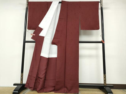 平和屋着物●上質な色無地　辻が花地紋　葡萄茶色　正絹　逸品　未使用　CABD0396ut