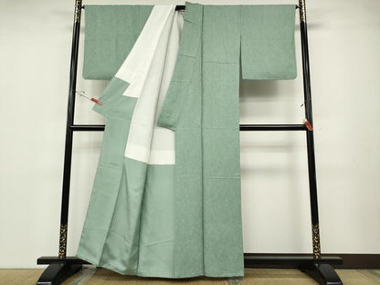 平和屋着物●上質な色無地　南天地紋　錆青磁色　正絹　逸品　CABD0398ut