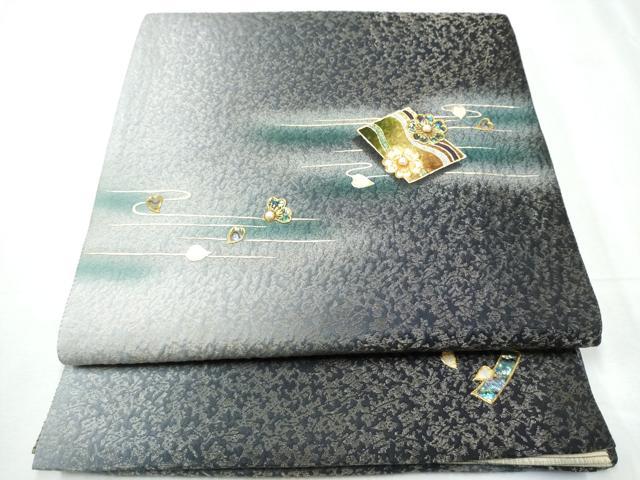 平和屋着物●純金螺鈿本真珠 光粋憲一 両面 太鼓柄袋帯 真珠ものがたり 金通し地 健勝苑扱 宝石本真珠証明書付 逸品 未使用 CABD0402hy