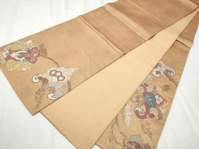 平和屋着物●太鼓柄袋帯 更紗花文 金銀糸 正絹 逸品 CABD0403hy
