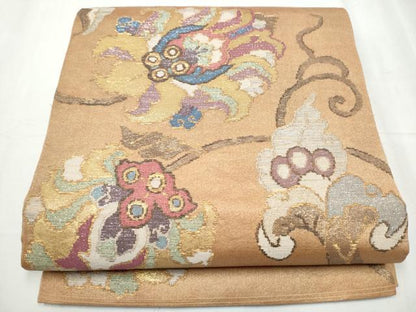平和屋着物●太鼓柄袋帯 更紗花文 金銀糸 正絹 逸品 CABD0403hy