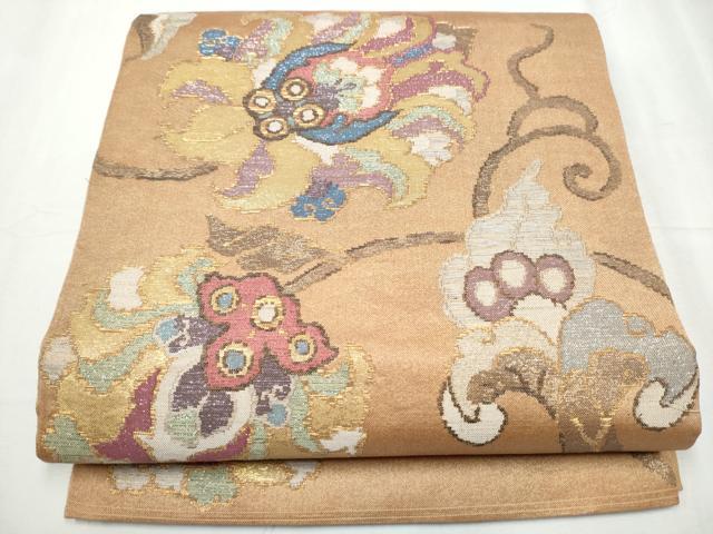 平和屋着物●太鼓柄袋帯 更紗花文 金銀糸 正絹 逸品 CABD0403hy