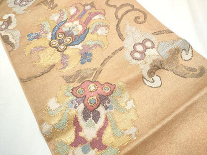 平和屋着物●太鼓柄袋帯 更紗花文 金銀糸 正絹 逸品 CABD0403hy