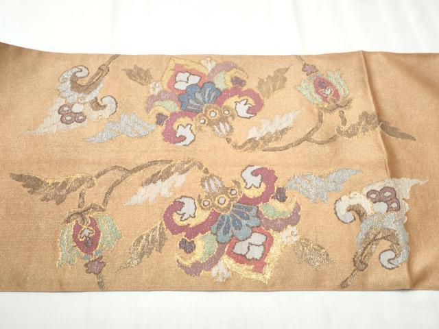 平和屋着物●太鼓柄袋帯 更紗花文 金銀糸 正絹 逸品 CABD0403hy