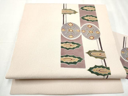 平和屋着物●九寸名古屋帯 幾何学文様 金彩 正絹 逸品 CABD0409hy