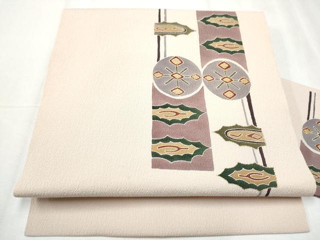 平和屋着物●九寸名古屋帯 幾何学文様 金彩 正絹 逸品 CABD0409hy