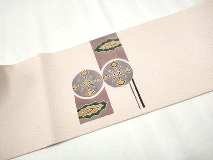 平和屋着物●九寸名古屋帯 幾何学文様 金彩 正絹 逸品 CABD0409hy