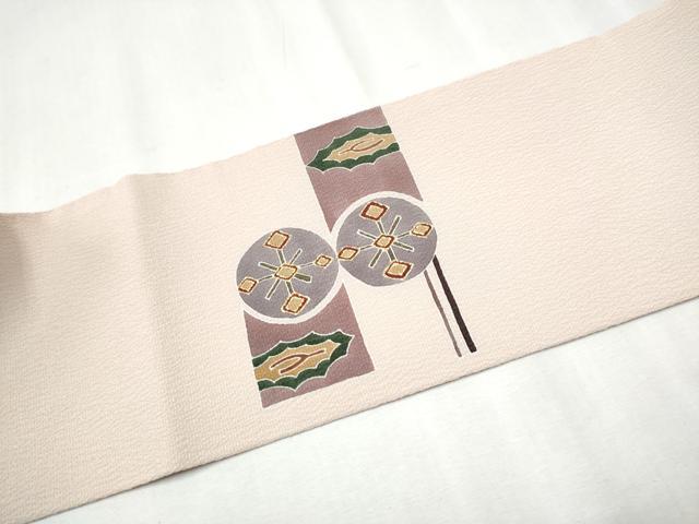 平和屋着物●九寸名古屋帯 幾何学文様 金彩 正絹 逸品 CABD0409hy