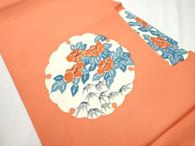 平和屋着物●塩瀬 九寸名古屋帯 型染め 雪輪草花文 正絹 逸品 CABD0411hy