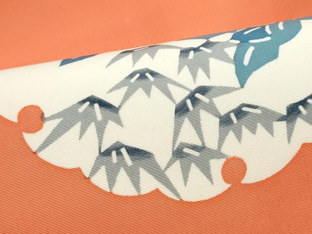 平和屋着物●塩瀬 九寸名古屋帯 型染め 雪輪草花文 正絹 逸品 CABD0411hy
