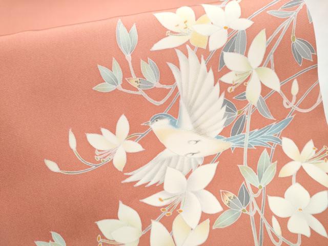 平和屋着物●塩瀬 九寸開き名古屋帯 友禅 作家物 花鳥文 正絹 逸品 未使用 CABD0417hy