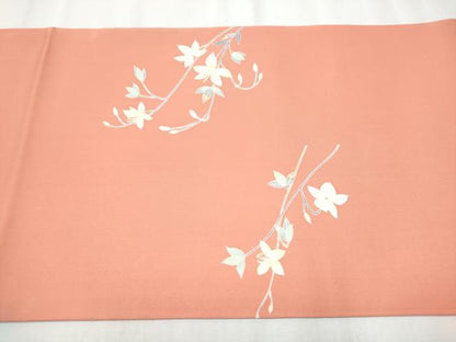 平和屋着物●塩瀬 九寸開き名古屋帯 友禅 作家物 花鳥文 正絹 逸品 未使用 CABD0417hy